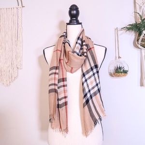 Plaid Thin Scarf In Beige Black and Red.